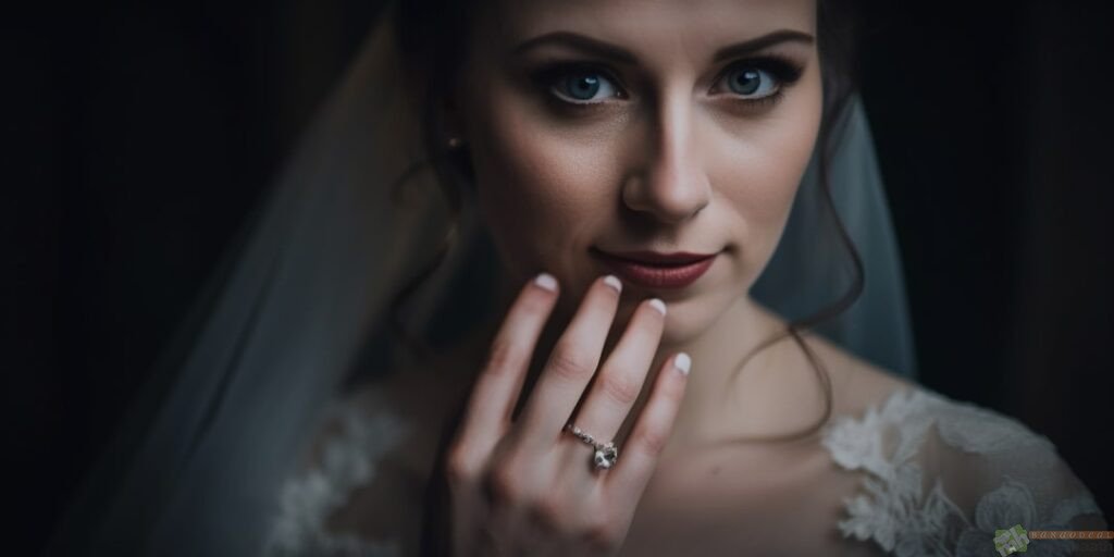 Prompt 3: a portrait photography, beautiful bride with her stunning wedding ring on her finger, shot on Fujifilm Pro 400H, HD –ar 2:1 –v 5